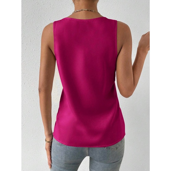 minimalist Solid V Neck Tank Top workwear office business casual cream - Picture 10 of 12